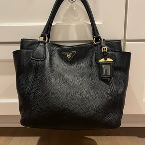 Authentic PRADA  Black pebble leather bag